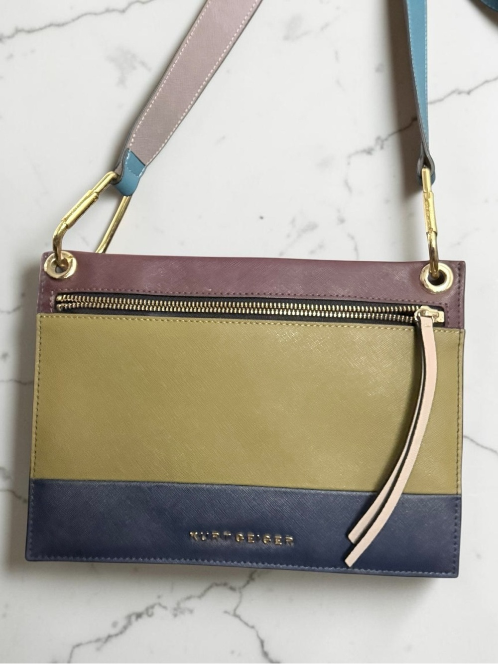 Kurt Geiger RARE❗️ Olive, Navy & Maroon Colorblock Leather Crossbody